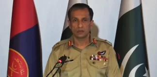 DG ISPR Lt Gen Ahmed Chaudhry addressing presser at GHQ