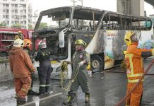 A school bus on a picnic in Bangkok caught fire