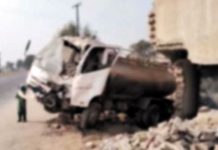 An uncontrolled milk truck rammed into a house