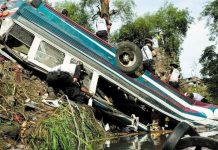 Bus plunges into ditch